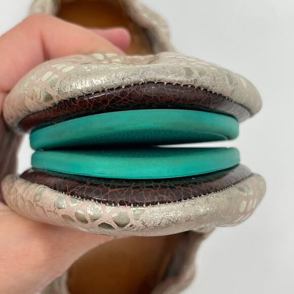 Tieks Romantic Blush Leather Ballet Flats Rose Gold Snakeskin Shiny Metallic 6 - Picture 11 of 16